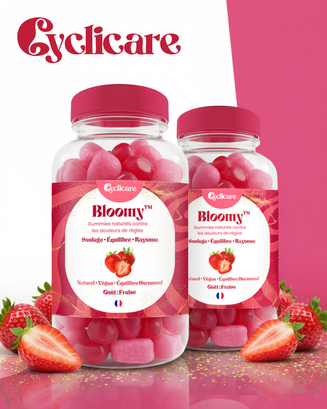 Bloomy™ – Gummies naturels contre les douleurs de règles (Goût Fraise) Cyclicare